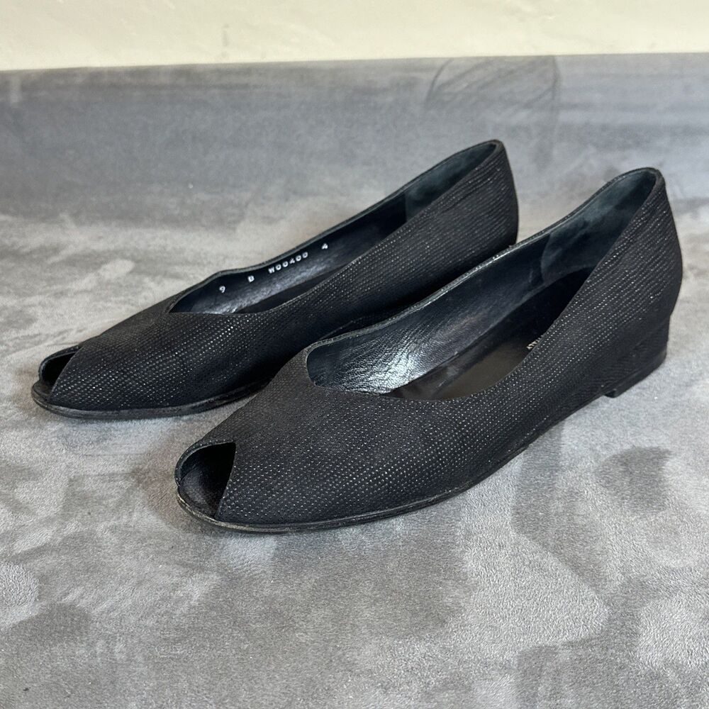 Bruno Magli Peep Toe Black Flats Dress 9 B Textured Women’s Shoes